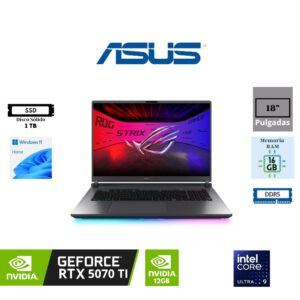 LAPTOP ASUS ROG STRIX G18 G815LR-S9118W 18″ WQXGA 2.5 K INTEL CORE ULTRA 9 275HX 16GB RAM DDR5 1TB SSD M.2 NVIDIA GEFORCE RTX 5070 TI 12GB GRAPHICS WINDOWS 11 HOME