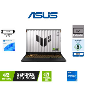 LAPTOP GAMING ASUS TUF F16 FX608JMR 16″ FHD WUXGA IPS INTEL CORE I7-14650HX 1TB SSD M.2 32GB RAM DDR5 NVIDIA GEFORCE RTX 5060 – 8GB GRAPHICS WINDOWS 11 HOME FX608JMR-F16.I75060
