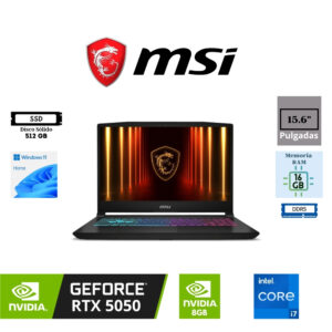 LAPTOP GAMING MSI KATANA 15 B14WEK-001US 15.6″ FHD IPS INTEL CORE I7-14650HX 16GB RAM DDR5 512GB SSD M.2 NVIDIA GEFORCE RTX 5050 – 8GB GRAPHICS WINDOWS 11 HOME