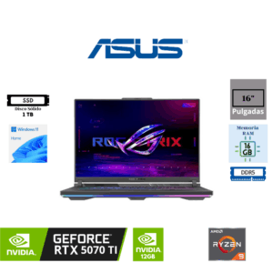 LAPTOP GAMING ASUS ROG STRIX G16 16″ WUXGA IPS AMD RYZEN 9 8940HX 16GB RAM DDR5 1TB SSD M.2 NVIDIA GEFORCE RTX 5070 TI - 12GB GRAPHICS WINDOWS 11 HOME