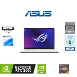LAPTOP GAMING ASUS ROG ZEPHYRUS G14 GA403UM 14" OLED 3K AMD RYZEN 9 270 16GB RAM DDR5 1TB SSD M.2 NVIDIA GEFORCE RTX 5060 - 8GB GRAPHICS WINDOWS 11 HOME