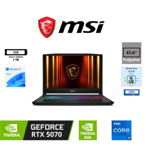 LAPTOP GAMING MSI KATANA 15 HX B14WGK-293US 15.6" INTEL CORE I7-14650HX 16GB RAM 1TB SSD GRAPHICS NVIDIA RTX 5070 8GB WINDOWS 11