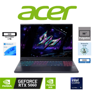 LAPTOP GAMING ACER PREDATOR HELIOS NEO 16S AI PHN16S-71-91AW 16" OLED INTEL CORE ULTRA 9 275HX 16GB RAM 1TB SSD NVIDIA GEFORCE RTX 5060 8GB WINDOWS 11