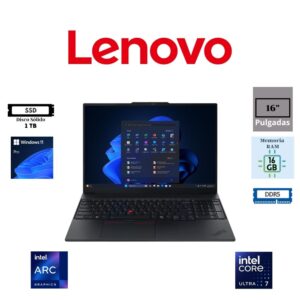 LAPTOP LENOVO THINKPAD E16 GEN 3 16" INTEL CORE ULTRA 7 255H 16GB RAM DDR5 1TB SSD INTEGRATED INTEL ARC GRAPHICS WINDOWS 11 PRO