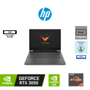 LAPTOP GAMING HP VICTUS 15-FB3019LA 15.6" AMD RYZEN 7 7445H 8GB RAM DDR5 512GB SSD NVIDIA GEFORCE RTX 3050 4GB