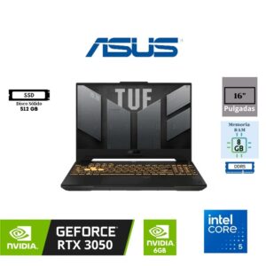 LAPTOP GAMING ASUS TUF F16 FX607VJB-RL209 16" INTEL CORE 5 210H 8GB RAM 512GB SSD NVIDIA GEFORCE RTX 3050 6GB GRAPHICS