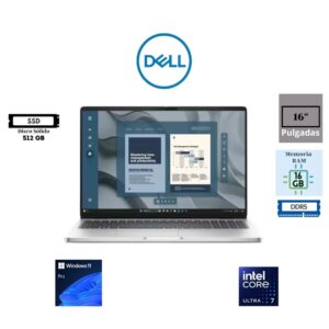 LAPTOP DELL PRO 16″ FHD+ INTEL CORE ULTRA 7 255U 512GB SSD 16GB RAM DDR5 WINDOWS 11 PRO