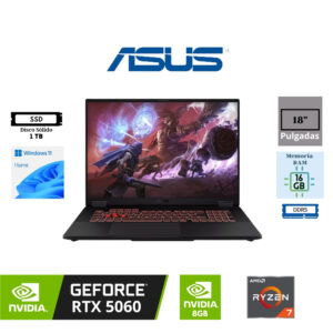 LAPTOP GAMING ASUS TUF A18 18″ AMD RYZEN 7 260 1TB SSD 16GB RAM NVIDIA GEFORCE RTX 5060 8GB WINDOWS 11 HOME