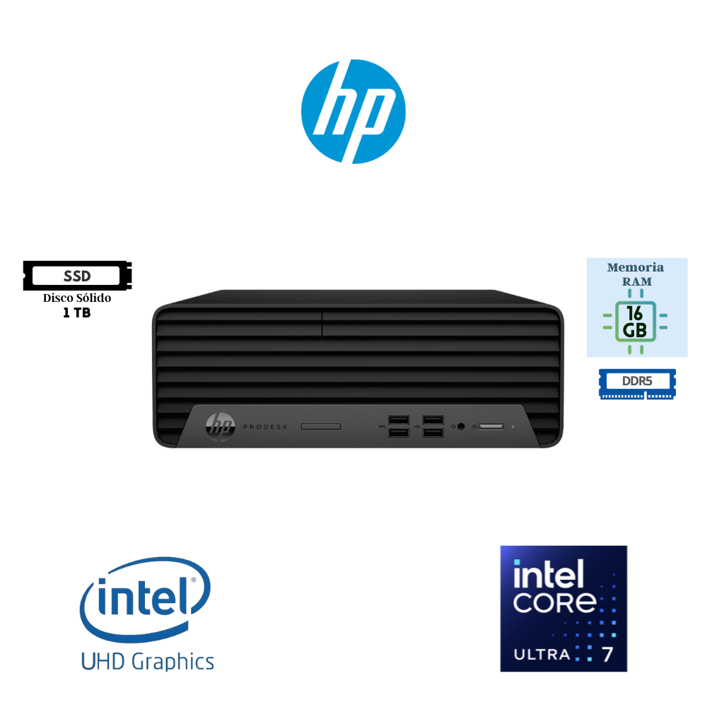 COMPUTADORA DESKTOP HP PRODESK 4 SFF G1I INTEL CORE ULTRA 7 265 16GB RAM DDR5 1TB SSD INTEL UHD GRAPHICS