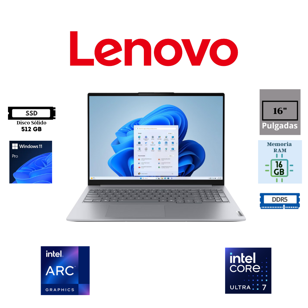 LAPTOP LENOVO THINKBOOK 16 G8 IAL 16" INTEL CORE ULTRA 7 255H 16GB 512GB SSD INTEGRATED INTEL ARC GRAPHICS WINDOWS 11 PRO