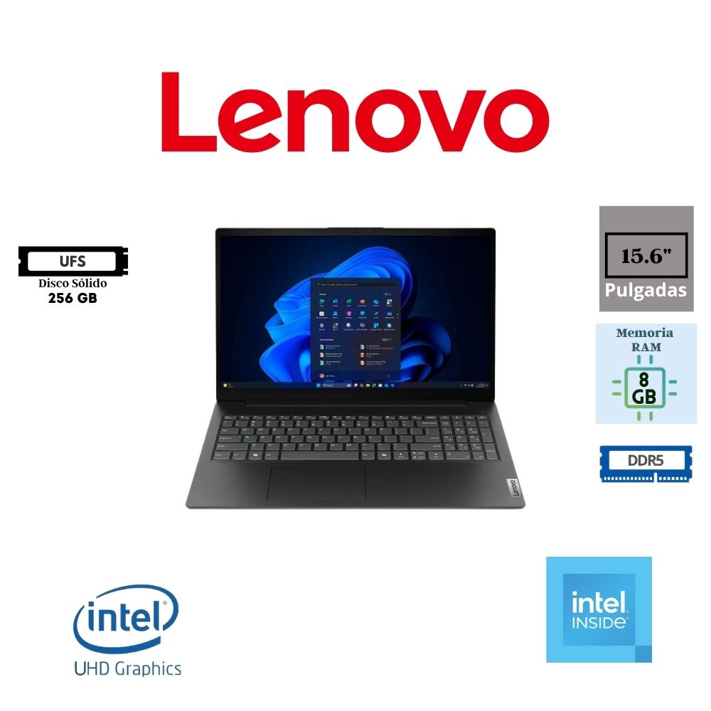 LAPTOP LENOVO V15 G6 ITN 15.6″ FHD TN INTEL N100 256GB UFS 8GB RAM DDR5 INTEL UHD GRAPHICS BUSINESS BLACK