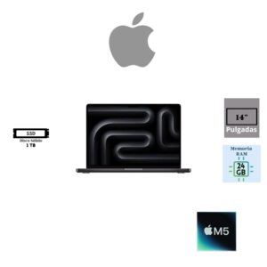 LAPTOP APPLE MACBOOK PRO 14″ LIQUID RETINA XDR APPLE M5 10-CORE CPU 10-CORE GPU 24GB RAM 1TB SSD MACOS BLACK
