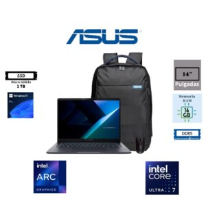 LAPTOP ASUS EXPERTBOOK B3405CCA-LY1868X 14″ WUXGA IPS INTEL CORE ULTRA 7 255H 1TB SSD M.2 16GB RAM DDR5 INTEL GRAPHICS WINDOWS 11 PRO GENTLE GREY 90NX08L1-M02P10