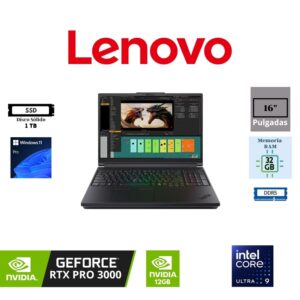 LAPTOP LENOVO THINKPAD P16 GEN 3 16″ WUXGA IPS INTEL CORE ULTRA 9 275HX 1TB SSD M.2 32GB RAM DDR5 NVIDIA RTX PRO 3000 12GB WINDOWS 11 PRO BLACK