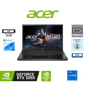 LAPTOP GAMING ACER NITRO V 15 ANV15-52-778V 15.6″ INTEL CORE I7-13620H 512GB SSD 16GB RAM NVIDIA GEFORCE RTX 5050 8GB WINDOWS 11