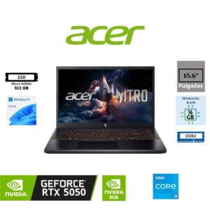 LAPTOP GAMING ACER NITRO V 15 ANV15-52-57XK 15.6″ INTEL CORE I5-13420H 512GB SSD 16GB RAM NVIDIA GEFORCE RTX 5050 8GB WINDOWS 11