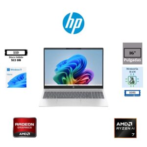 LAPTOP HP OMNIBOOK 5 16-AG1070WM 16″ 2K IPS AMD RYZEN AI 7 350 512GB SSD M.2 16GB RAM DDR5 AMD RADEON GRAPHICS WINDOWS 11 HOME GLACIER SILVER B5PB3UA#ABA
