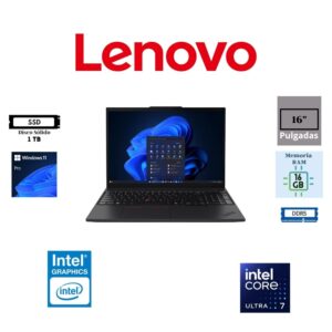 LAPTOP LENOVO THINKPAD T16 GEN 4 16″ WUXGA IPS INTEL CORE ULTRA 7 255U 1TB SSD M.2 16GB RAM DDR5 INTEL INTEGRATED GRAPHICS WINDOWS 11 PRO BLACK
