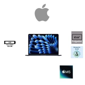LAPTOP APPLE MACBOOK AIR 13.6″ MDHE4E/A LIQUID RETINA (2560×1664) APPLE M5 10-CORE CPU 8-CORE GPU 16GB RAM 512GB SSD MIDNIGHT MACOS