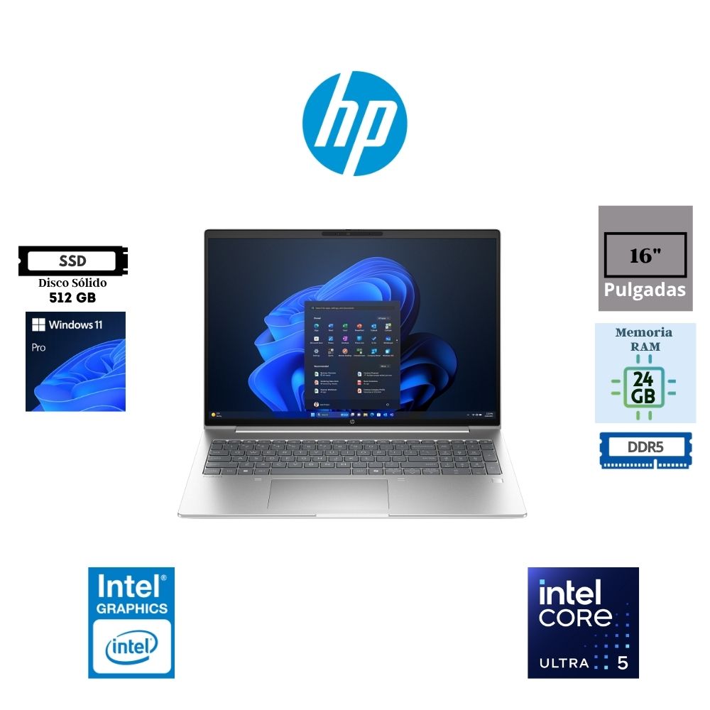 LAPTOP HP PROBOOK 4 G1I 16″ WUXGA IPS INTEL CORE ULTRA 5 225U 512GB SSD M.2 24GB RAM DDR5 INTEL GRAPHICS WINDOWS 11 PRO
