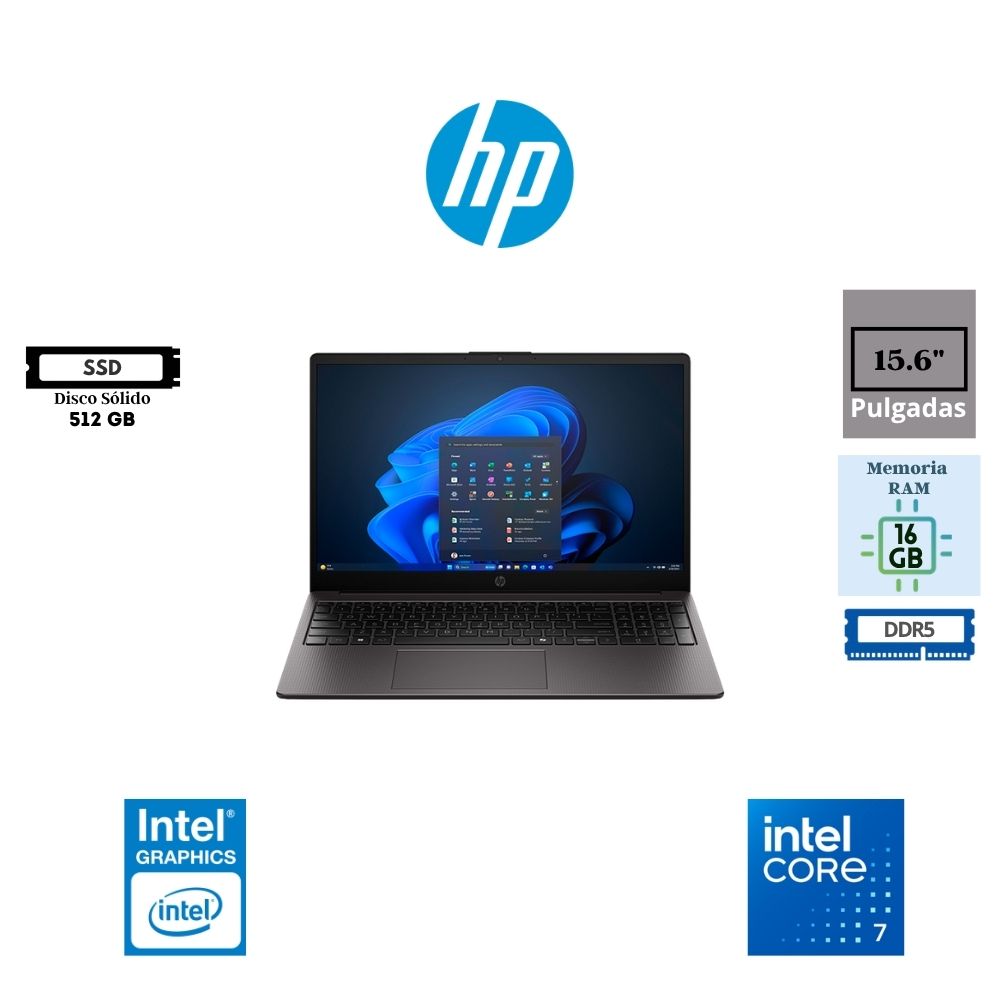LAPTOP HP 250R G10 15.6″ FHD LED INTEL CORE 7 150U 512GB SSD M.2 16GB RAM DDR5 INTEL GRAPHICS FREEDOS SILVER D2DX8AT#ABM