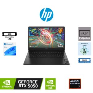 LAPTOP GAMING HP VICTUS 17 17.3″ FHD IPS 144HZ AMD RYZEN AI 7 350 1TB SSD M.2 16GB RAM DDR5 NVIDIA GEFORCE RTX 5050 8GB GRAPHICS FREEDOS SHADOW BLACK CW4E3LA#ABM