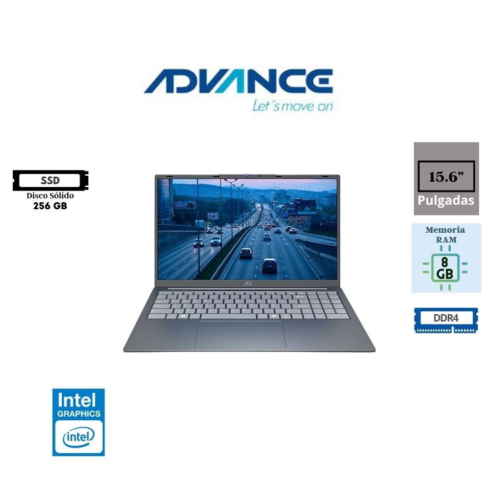 LAPTOP ADVANCE 15.6″ FHD IPS INTEL CELERON N4500 256GB SSD 8GB RAM DDR4 INTEL UHD GRAPHICS GRAY ADV-NV9857