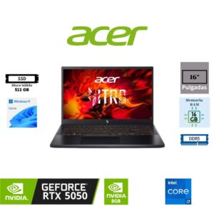 LAPTOP GAMING ACER NITRO V 16 ANV16-72-789X 16″ INTEL CORE 7 240H 512GB SSD 16GB RAM NVIDIA GEFORCE RTX 5050 8GB WINDOWS 11