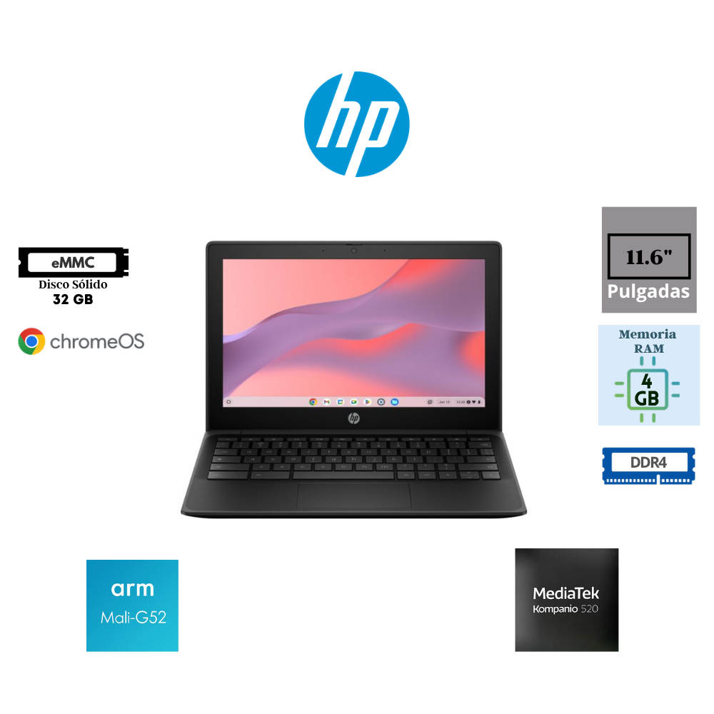 LAPTOP CHROMEBOOK HP FORTIS G1M 11 11.6″ HD ANTIRREFLEJO MEDIATEK KOMPANIO 520 MT8186 4GB RAM 32GB SSD ARM MALI-G52 MP2 CHROMEOS