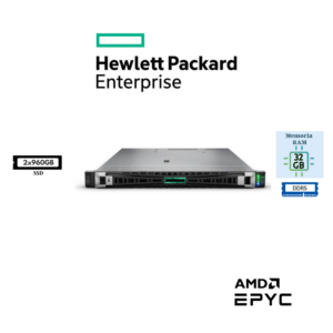 SERVIDOR HPE PROLIANT DL325 GEN11 AMD EPYC 9115 16-CORE 32GB RAM DDR5 2X960GB SSD SATA III MR408I-O GEN11 4GB CACHE 4X1GBE BROADCOM BCM5719 OCP3 FUENTE REDUNDANTE 800W 1U RACK