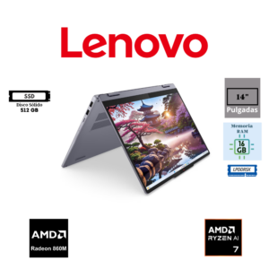 LAPTOP 2 EN 1 LENOVO IDEAPAD 5 GEN 10 14AHP10 14″ WUXGA TOUCH AMD RYZEN AI 7 350 16GB RAM LPDDR5X 7500MHZ 512GB SSD M.2 2242 PCIE 4.0 NVME AMD RADEON 860M FREEDOS LUNA GREY