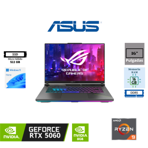 LAPTOP ASUS ROG STRIX G16 G614PM-RV221W AMD RYZEN 9 8940HX 16" WUXGA 165HZ IPS 16GB DDR5 512GB SSD NVIDIA GEFORCE RTX 5060 8GB WINDOWS 11 HOME