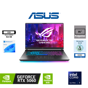 LAPTOP ASUS ROG STRIX G16 G615LM-RV253W INTEL CORE ULTRA 7 255HX 16" WUXGA 165HZ IPS 16GB DDR5 512GB SSD NVIDIA GEFORCE RTX 5060 8GB WINDOWS 11 HOME