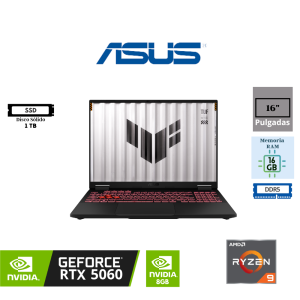 LAPTOP ASUS TUF GAMING A16 FA608PM AMD RYZEN 9 8940HX 16" WUXGA 165HZ IPS 16GB DDR5 1TB SSD NVIDIA GEFORCE RTX 5060 8GB FREEDOS