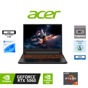 LAPTOP GAMING ACER NITRO V 16 ANV16-61-R0YW 16″ WUXGA IPS 180HZ AMD RYZEN AI 7 350 16GB RAM DDR5 1TB SSD M.2 NVME NVIDIA GEFORCE RTX 5060 8GB GDDR6 WINDOWS 11 HOME