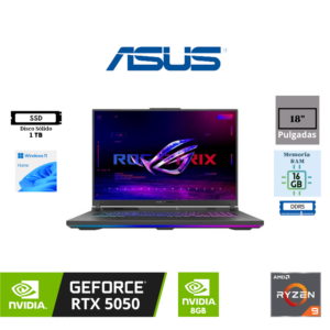 LAPTOP GAMING ASUS ROG STRIX G18 G814PH-ES94 18″ WUXGA IPS 144HZ AMD RYZEN 9 8940HX 16GB RAM DDR5 5600MHZ 1TB SSD M.2 NVME PCIE NVIDIA GEFORCE RTX 5050 8GB GDDR7 WINDOWS 11 HOME