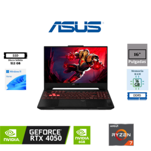 LAPTOP GAMING ASUS TUF GAMING A16 FA607NUQ-WS73 16″ WUXGA IPS 144HZ AMD RYZEN 7 170 16GB RAM DDR5 512GB SSD NVIDIA GEFORCE RTX 4050 6GB WINDOWS 11 HOME