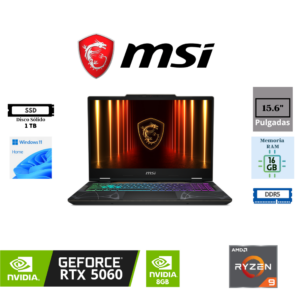 LAPTOP GAMING MSI CYBORG A15 AI 15.6″ FHD IPS 144HZ AMD RYZEN 9 270 16GB RAM DDR5 5600MHZ 1TB SSD NVME PCIE GEN4X4 NVIDIA GEFORCE RTX 5060 8GB GDDR7 WINDOWS 11 HOME