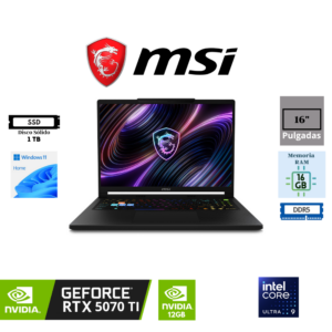 LAPTOP GAMING MSI RAIDER 16 HX B2WH 16" QHD+ INTEL CORE ULTRA 9 275HX 16GB DDR5 1TB SSD NVIDIA GEFORCE RTX 5070 TI 12GB WINDOWS 11