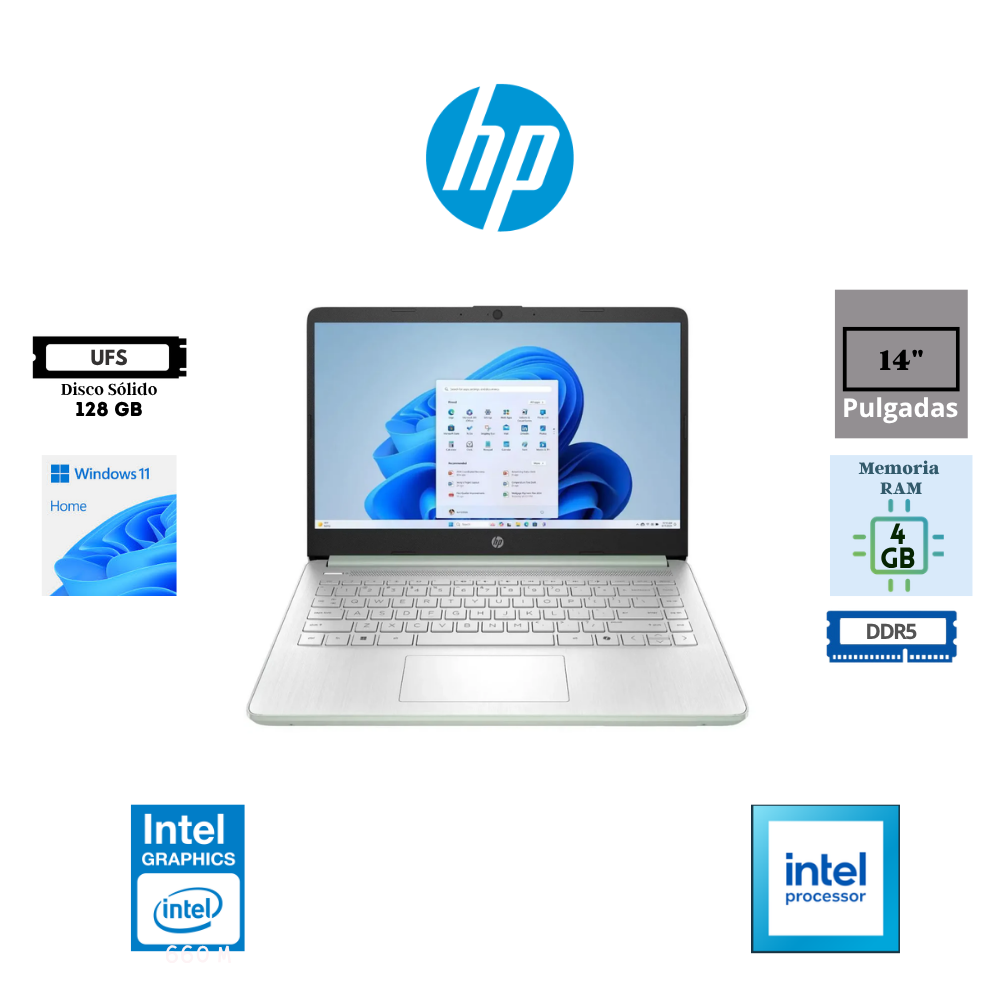 LAPTOP HP 14-DQ6103DX 14″ HD INTEL PROCESSOR N150 4GB RAM 128GB UFS INTEL GRAPHICS WINDOWS 11
