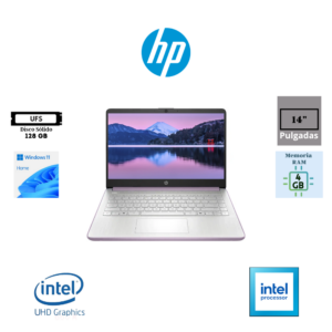 LAPTOP HP 14-DQ6104DX 14″ HD INTEL PROCESSOR N150 4GB RAM 128GB UFS INTEL GRAPHICS WINDOWS 11 HOME HONEY LAVENDER