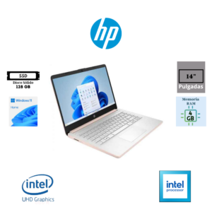 LAPTOP HP 14-DQ6105DX 14″ HD INTEL PROCESSOR N150 4GB RAM 128GB SSD INTEL UHD GRAPHICS WINDOWS 11 PALE ROSE GOLD