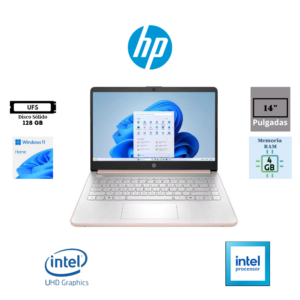 LAPTOP HP 14-DQ6105DX 14″ HD INTEL PROCESSOR N150 4GB RAM 128GB UFS INTEL UHD GRAPHICS WINDOWS 11 HOME PALE ROSE GOLD