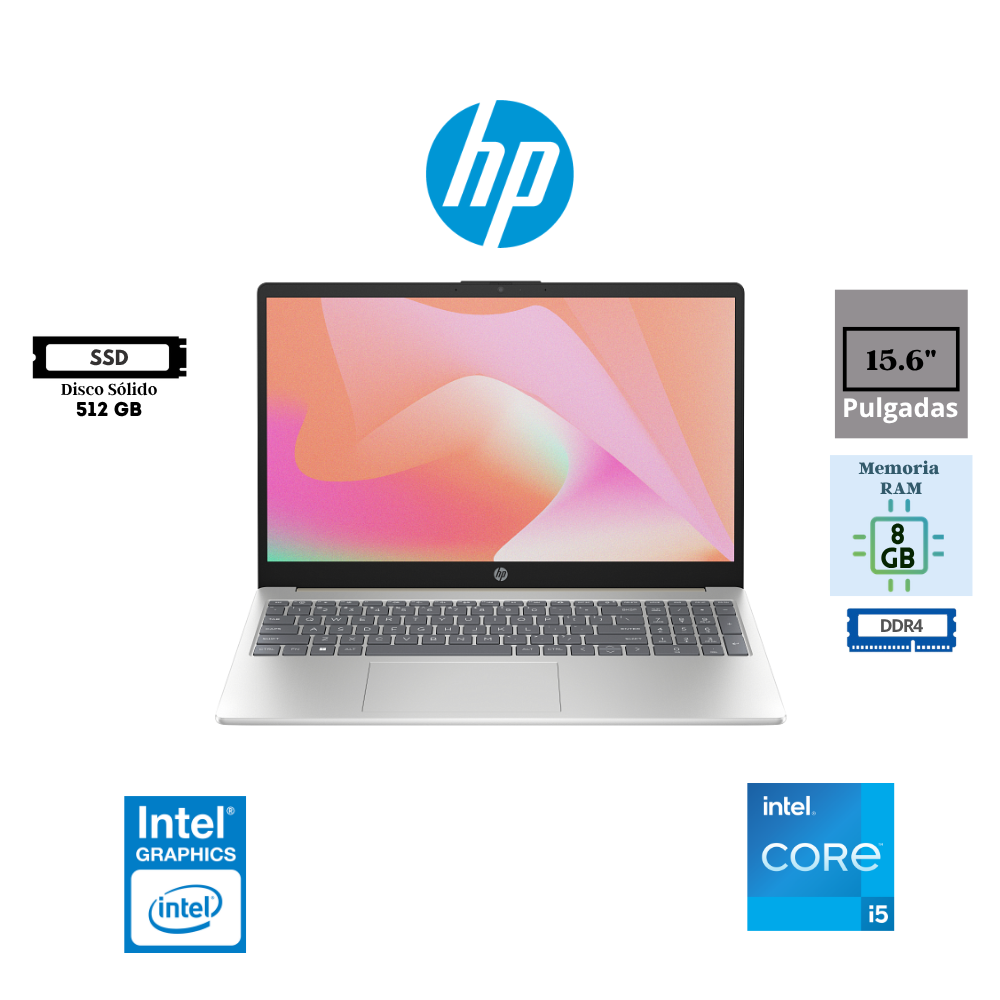 LAPTOP HP 15 INTEL CORE 5 120U 15.6″ FHD 8GB DDR4 512GB SSD INTEL GRAPHICS