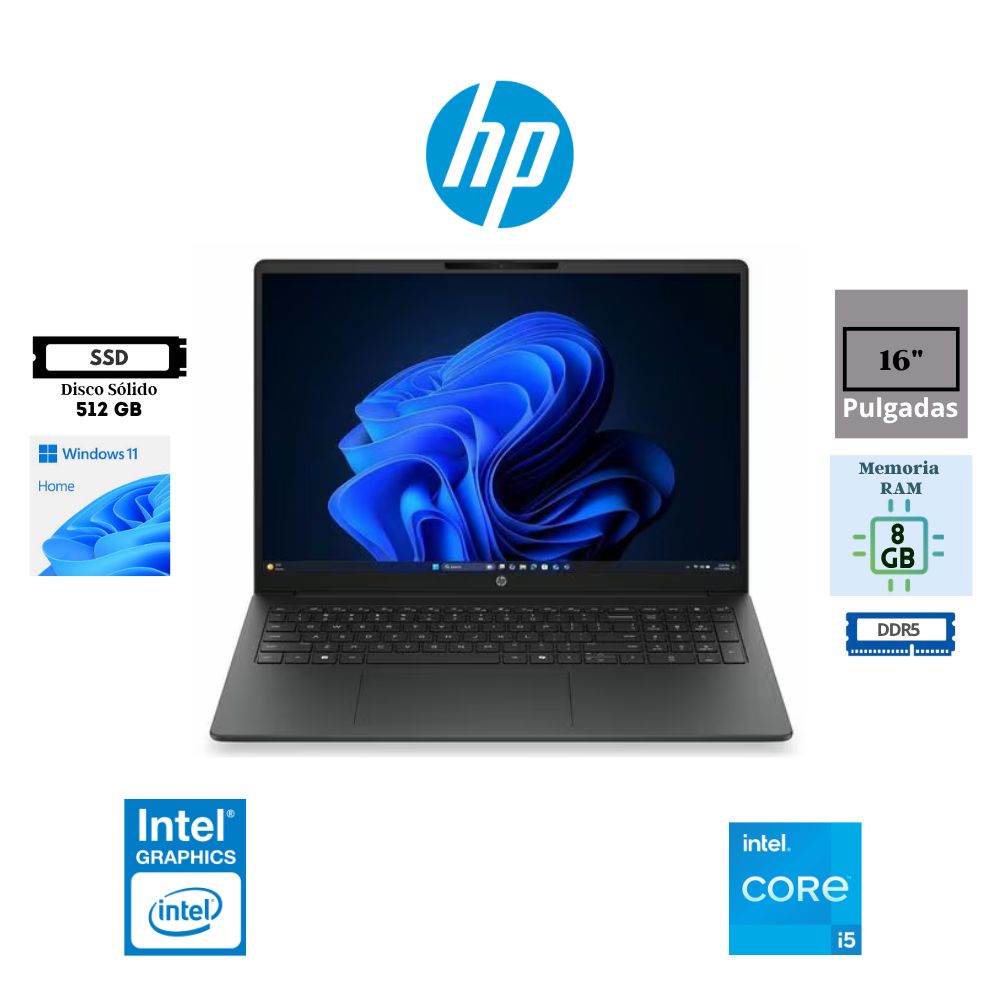 LAPTOP HP 200 G2i INTEL CORE 5 120U 16″ WUXGA IPS 8GB DDR5 512GB SSD INTEL GRAPHICS