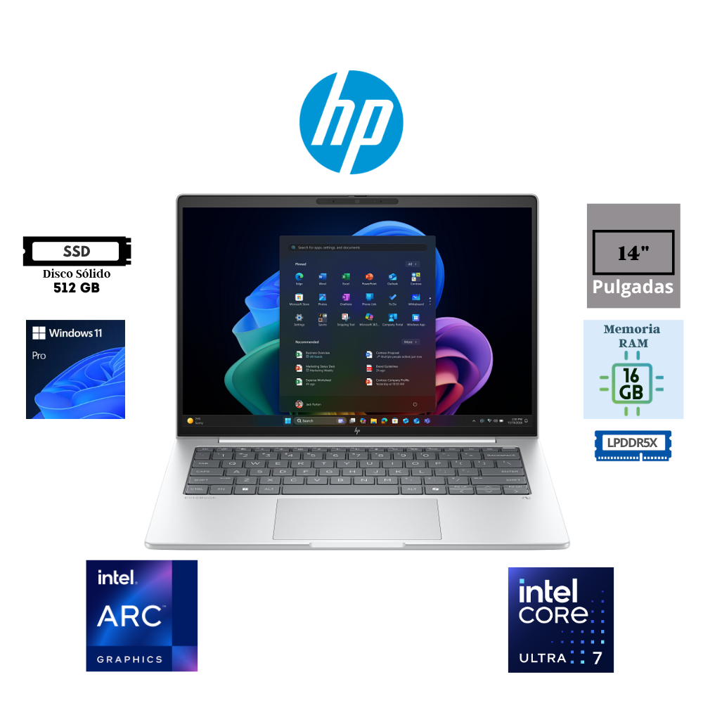 LAPTOP HP ELITEBOOK 8 G1I NEXT GEN AI INTEL CORE ULTRA 7 256V 14″ WUXGA IPS 16GB LPDDR5X 512GB SSD INTEL ARC GRAPHICS WINDOWS 11 PRO