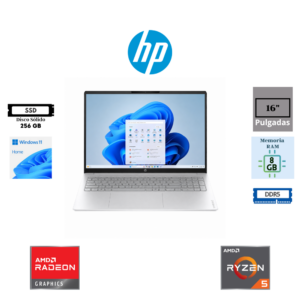 LAPTOP HP OMNIBOOK 3 16-BY0015DX 16″ WUXGA IPS TOUCH AMD RYZEN 5 8GB RAM DDR5 256GB SSD AMD RADEON GRAPHICS WINDOWS 11 GLACIER SILVER