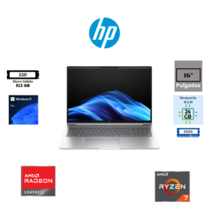 LAPTOP HP PROBOOK 4 G1A 16″ WUXGA IPS ANTIRREFLEJO AMD RYZEN 7 250 24GB RAM DDR5 5600MHZ 512GB SSD M.2 PCIE NVME AMD RADEON 780M WINDOWS 11 PRO