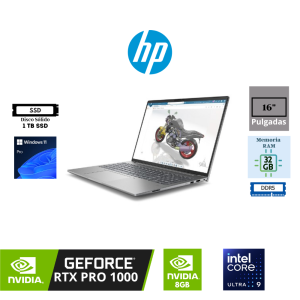 LAPTOP HP ZBOOK X G2i INTEL CORE ULTRA 9 386H 16″ 32GB DDR5 1TB SSD WINDOWS 11 PRO NVIDIA RTX PRO 1000 BLACKWELL 8GB