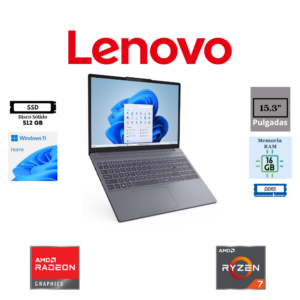 LAPTOP LENOVO IDEAPAD SLIM 3 15ARP10 15.3″ WUXGA IPS TOUCH AMD RYZEN 7 170 16GB RAM DDR5 4800MHZ 512GB SSD M.2 2242 PCIE 4.0 NVME AMD RADEON 680M WINDOWS 11 HOME LUNA GREY
